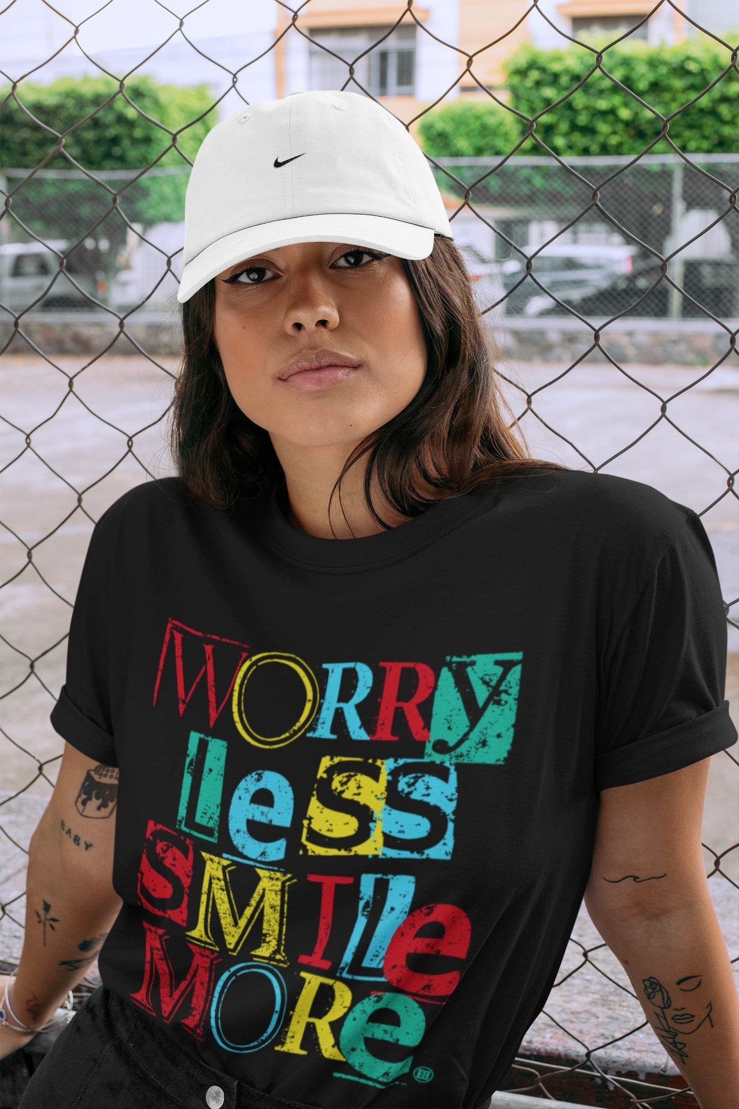 Worry Less Smile More Unisex Tops - Dunk Free 99 White
