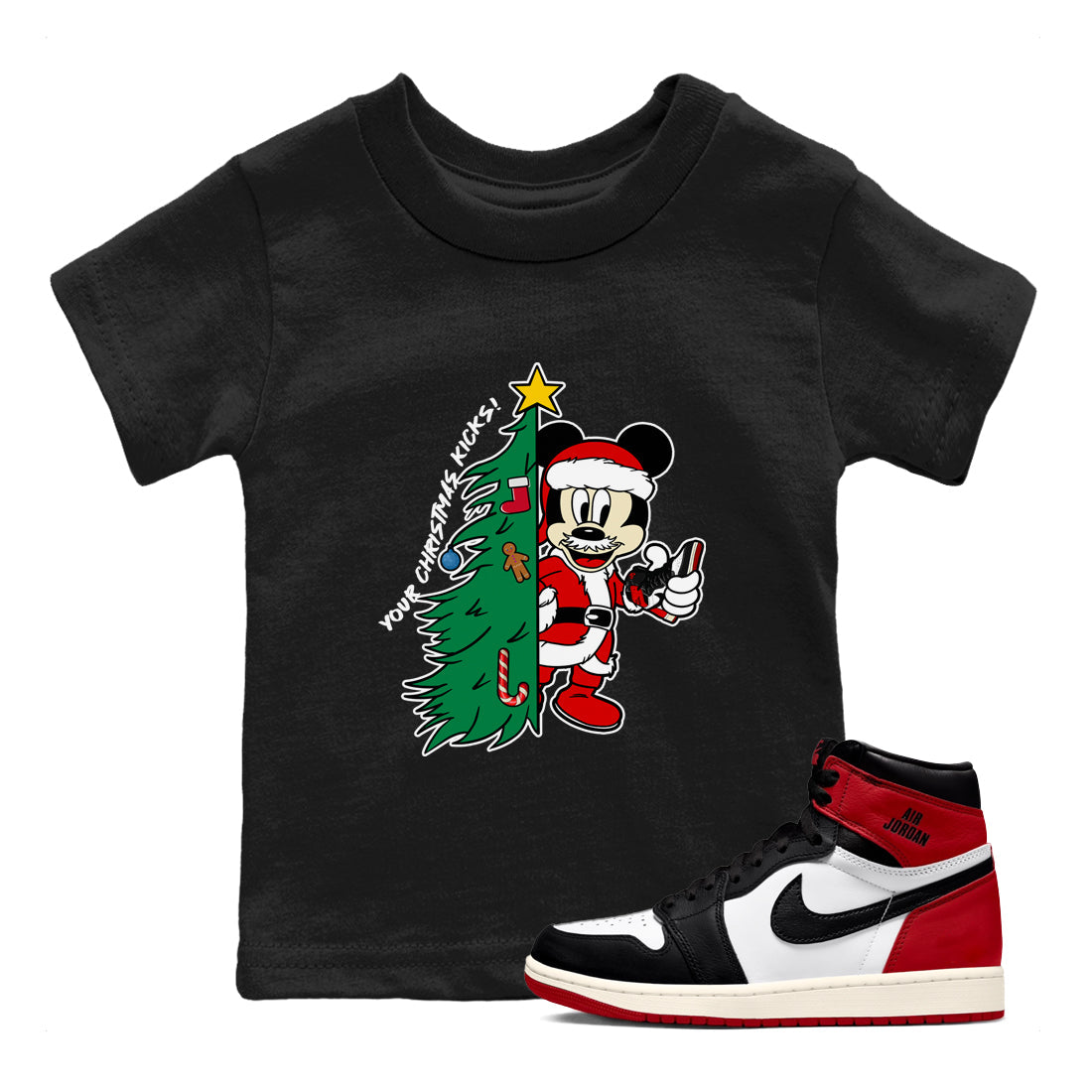 Your Christmas Kicks snkmatch Tees Kids - Air Jordan 1 Black Toe Reimagined