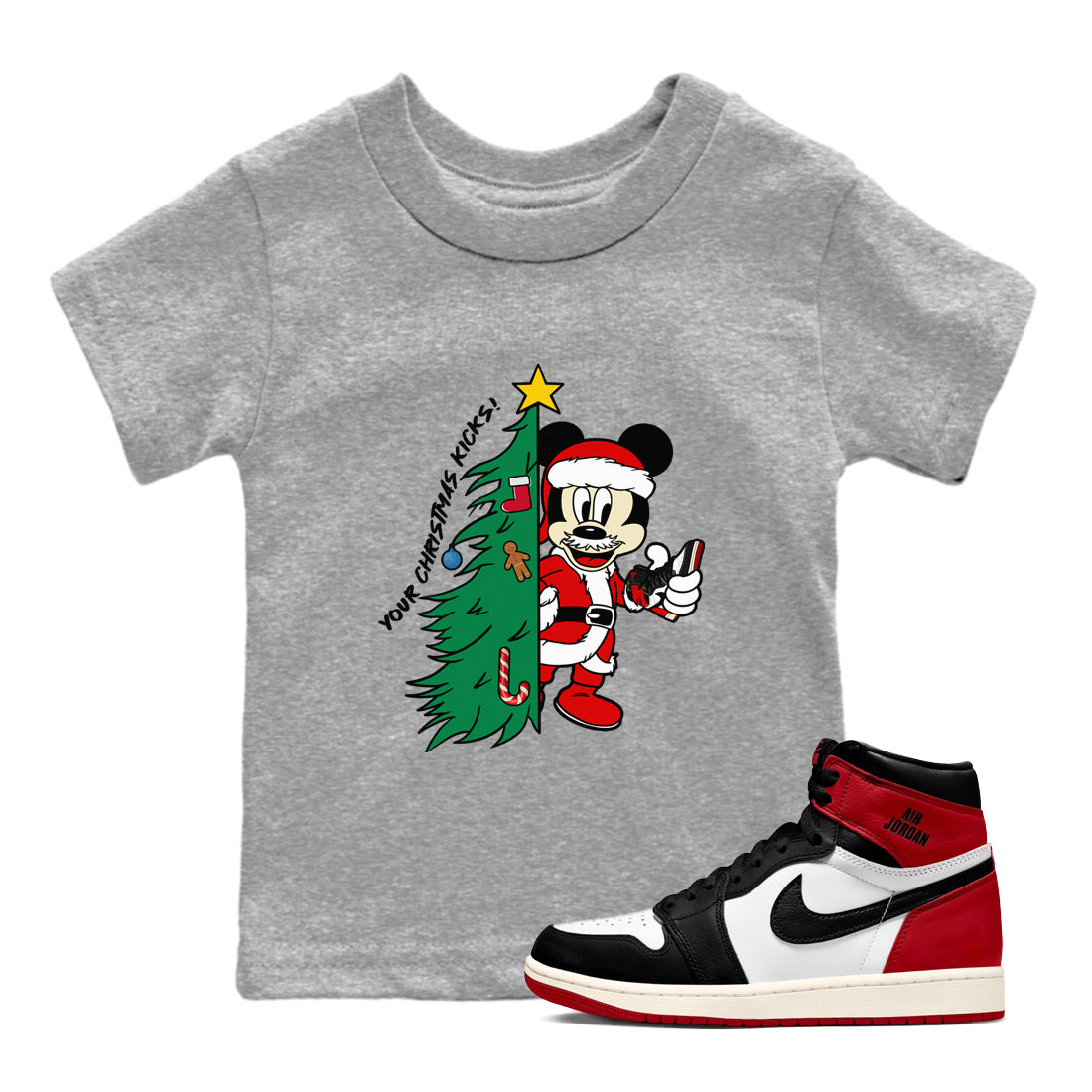 Your Christmas Kicks snkmatch Tees Kids - Air Jordan 1 Black Toe Reimagined