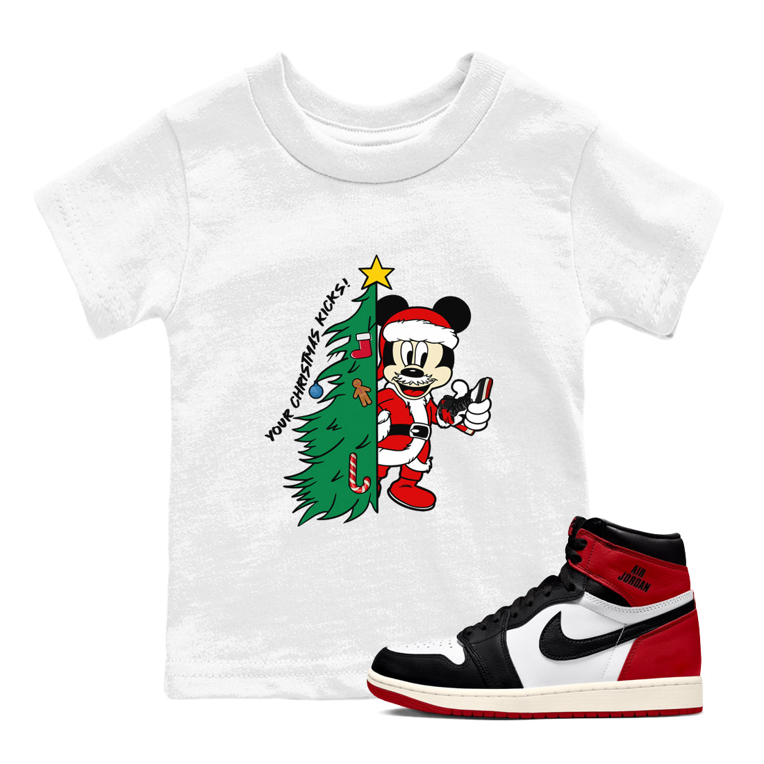 Your Christmas Kicks snkmatch Tees Kids - Air Jordan 1 Black Toe Reimagined